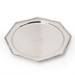 Stainless Steel Hammered Serving Plate with Rhinestones